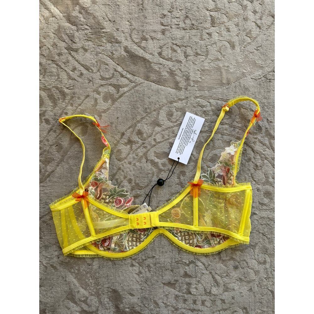 For Love & Lemons Mirabelle Underwire Bra Yellow Embroidered Sheer 38C NWT - Picture 6 of 7